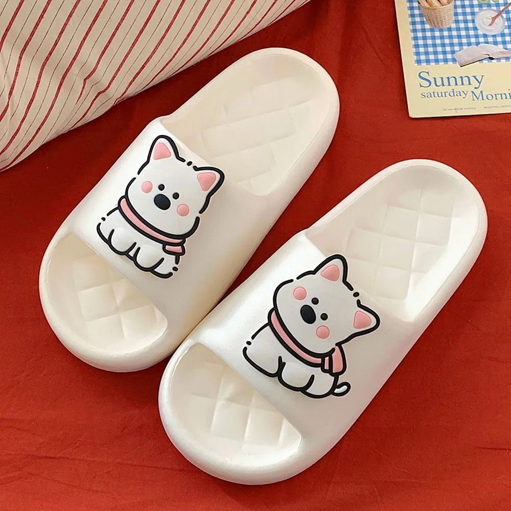 Creative rhombus summer slippers for men and women thickened PVC sole flower pattern cream white