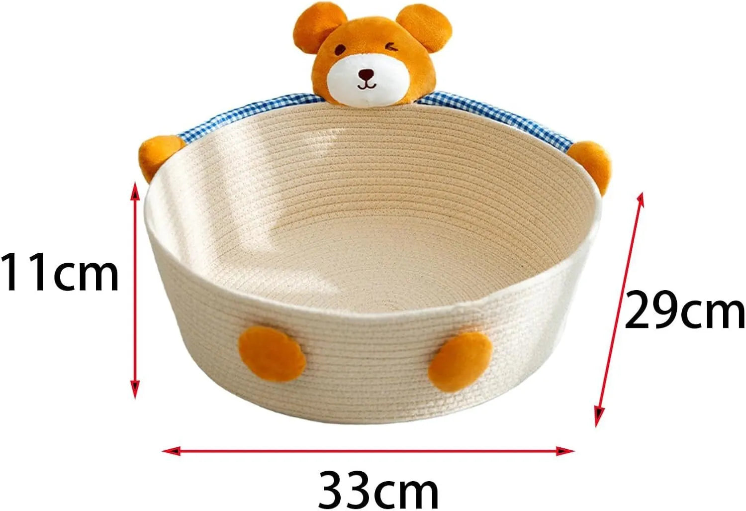 Woven cotton rope cat bed and scratching board basket shown in a home setting.