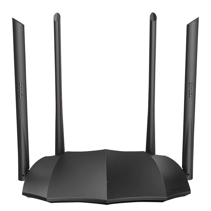 AC8 dual-band wireless gigabit router showing front panel with indicator lights and connection ports