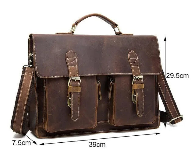 Small yellow brown Crazy Horse leather messenger bag for men with shoulder strap