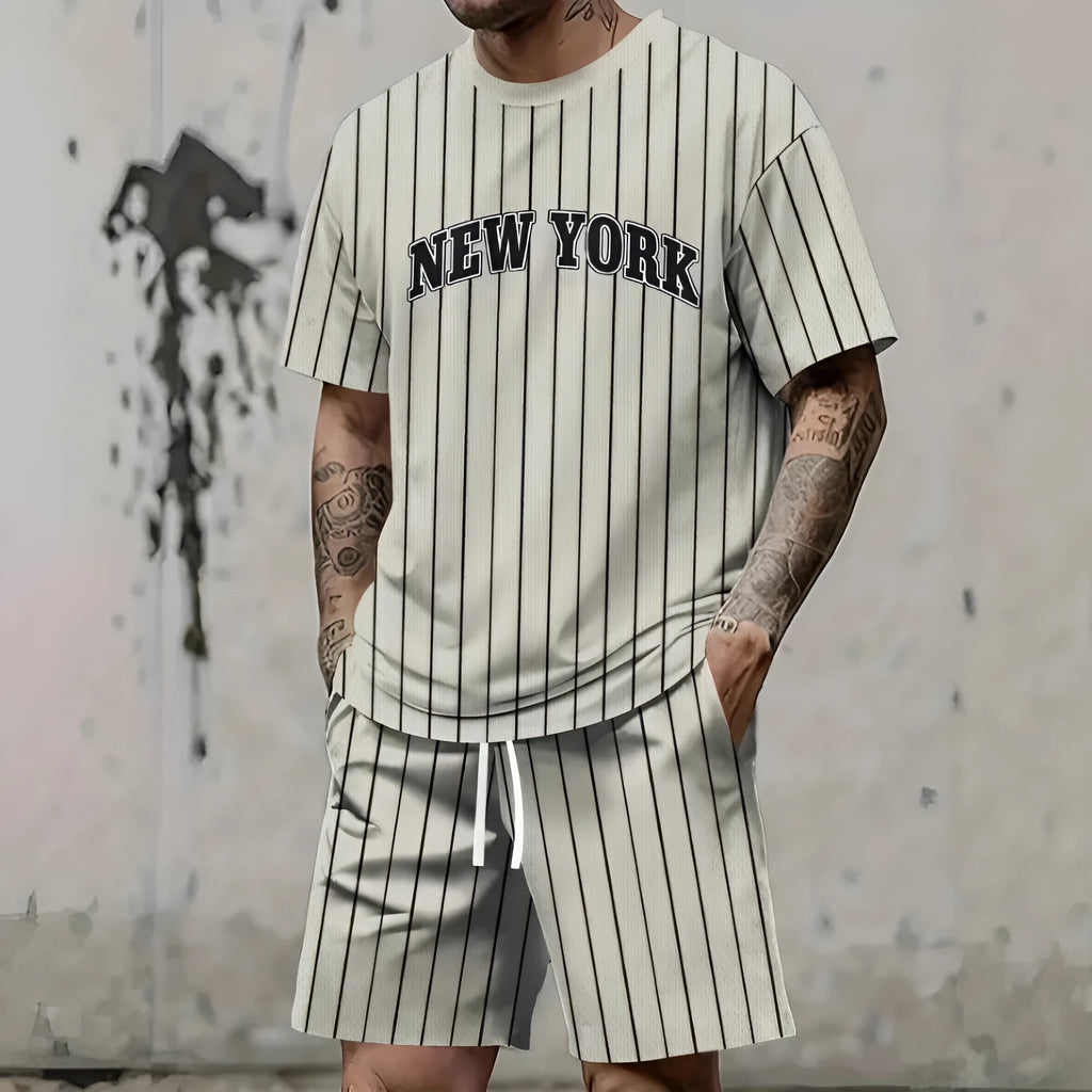 Men's 3D printing graphic suit with short sleeve top and shorts in polyester fibre fabric