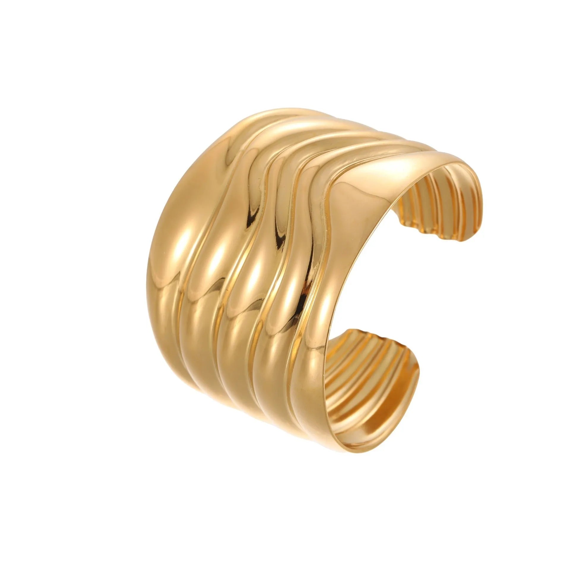 Women's gold plated stainless steel bracelet with geometric wave design and niche opening fastening