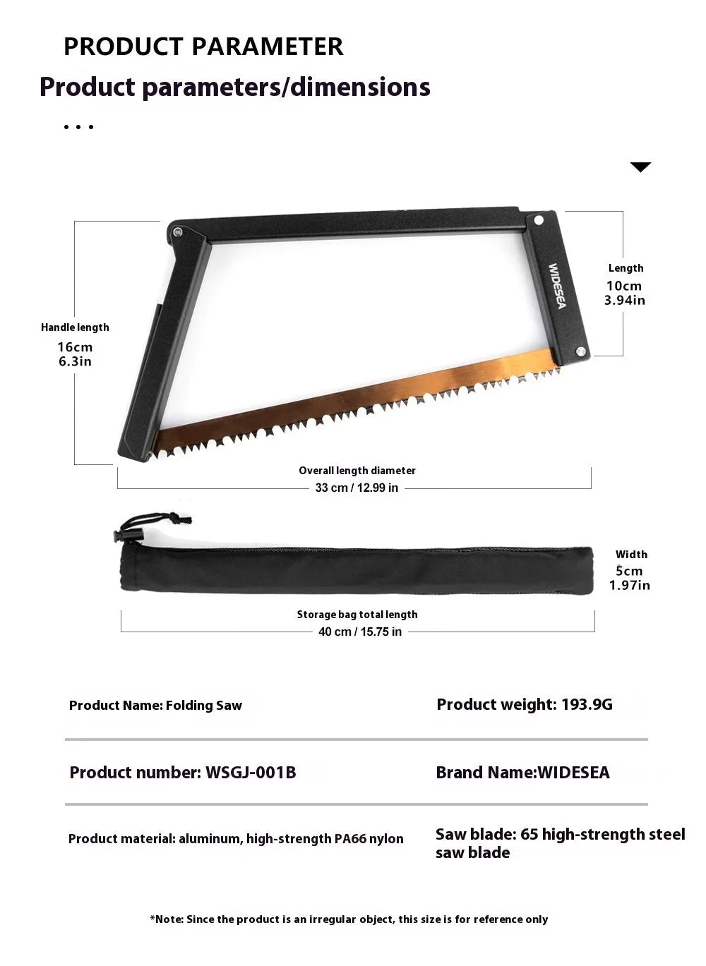 Black outdoor foldable saw with aluminium and nylon frame and No. 65 Gao Meng hacksaw blade