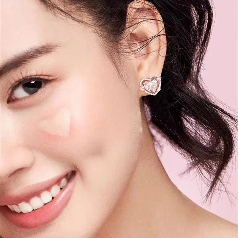 Guardian Heart trend stud earrings for women white K electroplated copper heart shape