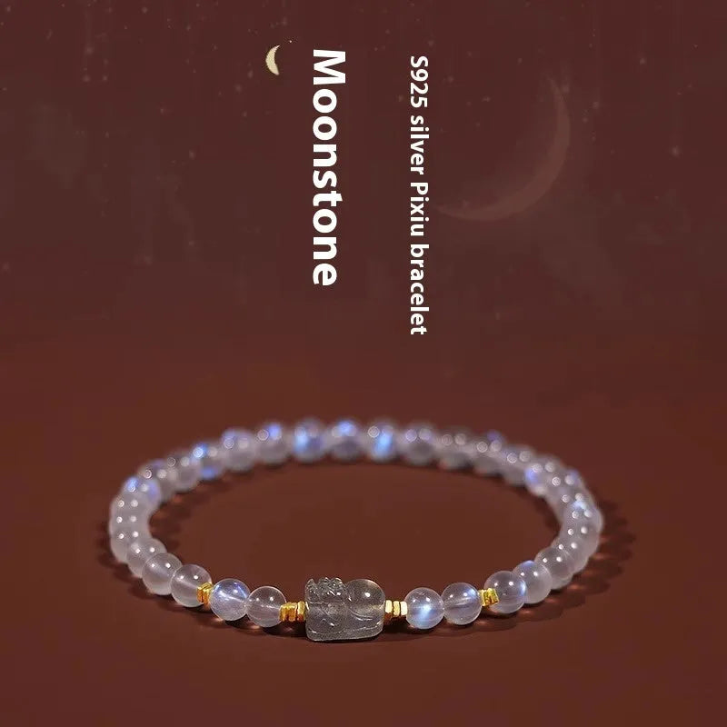 Moonstone women's bracelet with blue light effect and national-style animal motif design