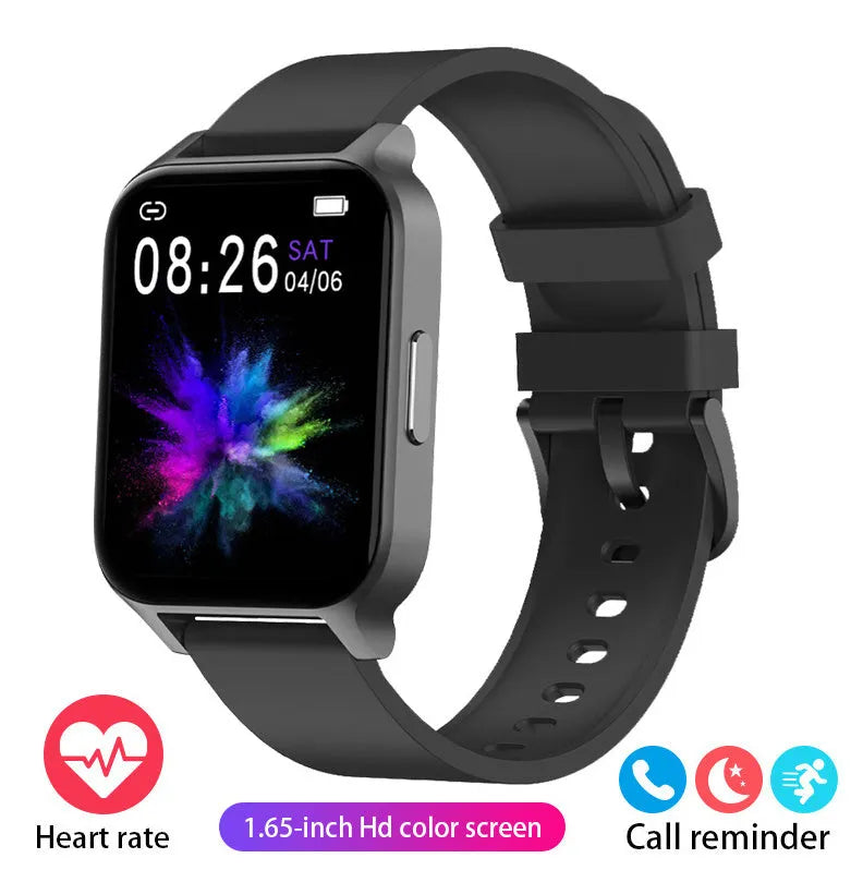 Smart colour screen health detection watch with black mesh strap displaying heart rate and blood oxygen data.