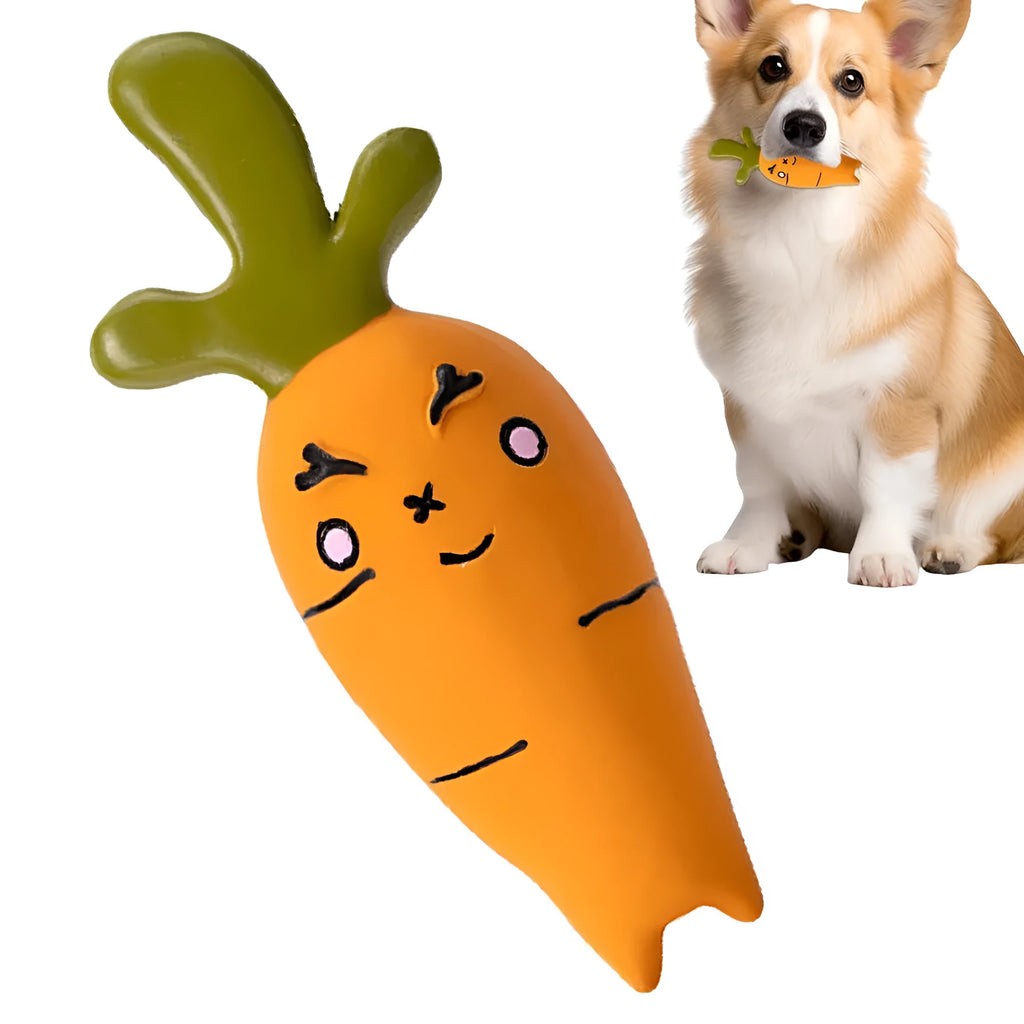 Green cartoon onion-shaped latex dog chew toy on white background