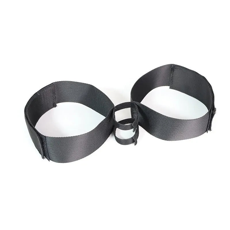 Black knitted adjustable strap for adult toy hands-free use