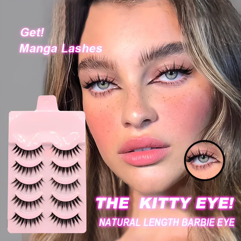 5 pairs anime manga lashes false eyelashes in natural wispy style with plastic black band