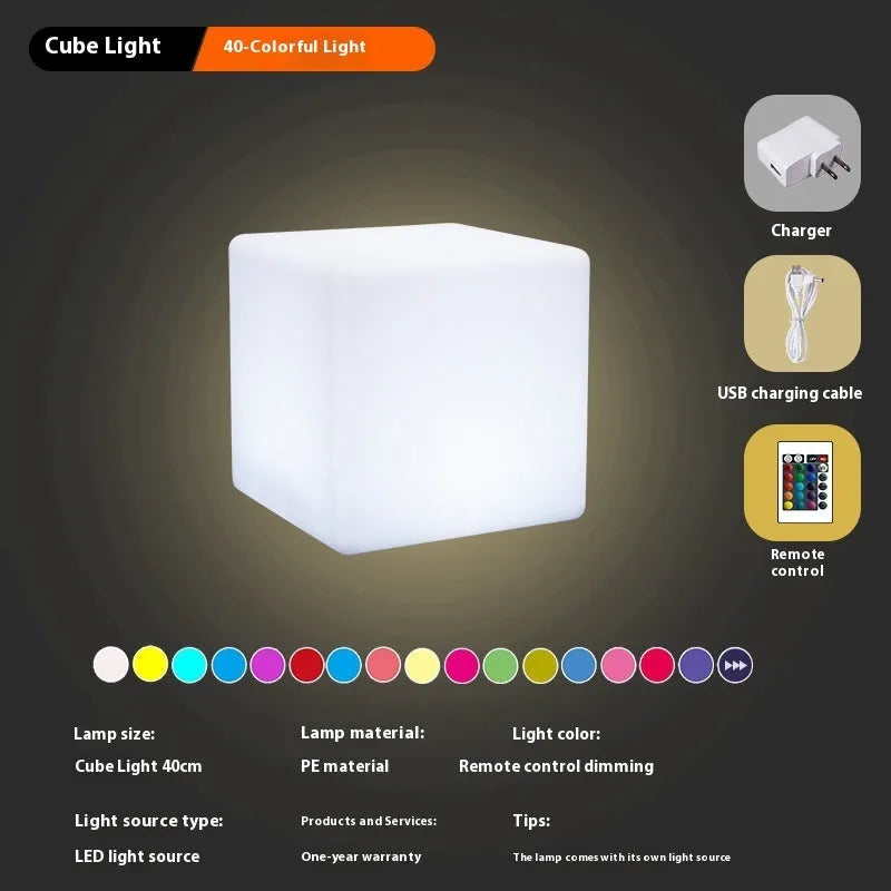 Square LED cube stool light with modern design for outdoor seating and illumination