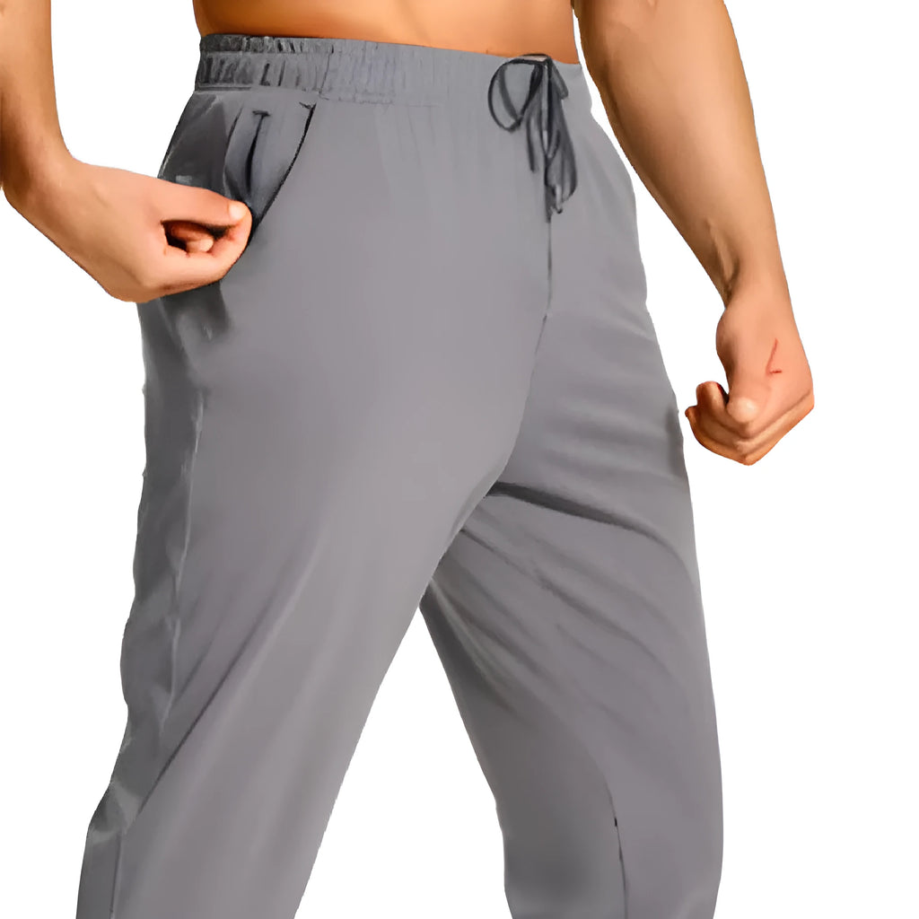 Men's loose-fit casual trousers in solid colour with elastic waistband
