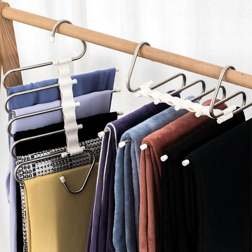 5-in-1 stainless steel trouser hanger, black, 47x18cm, with five booms and two hooks at each end