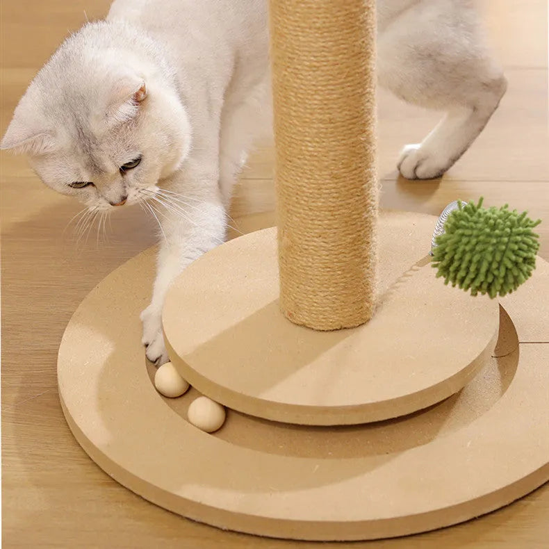 Vertical cat climbing frame with hemp rope scratcher and canna coloured chamfered column.