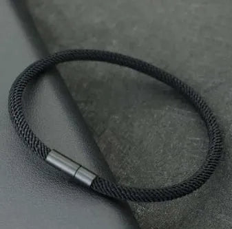 Couple wearable lucky beads simple woven hand strap bracelet in black, gold plating, 4mm style, 21.5cm length