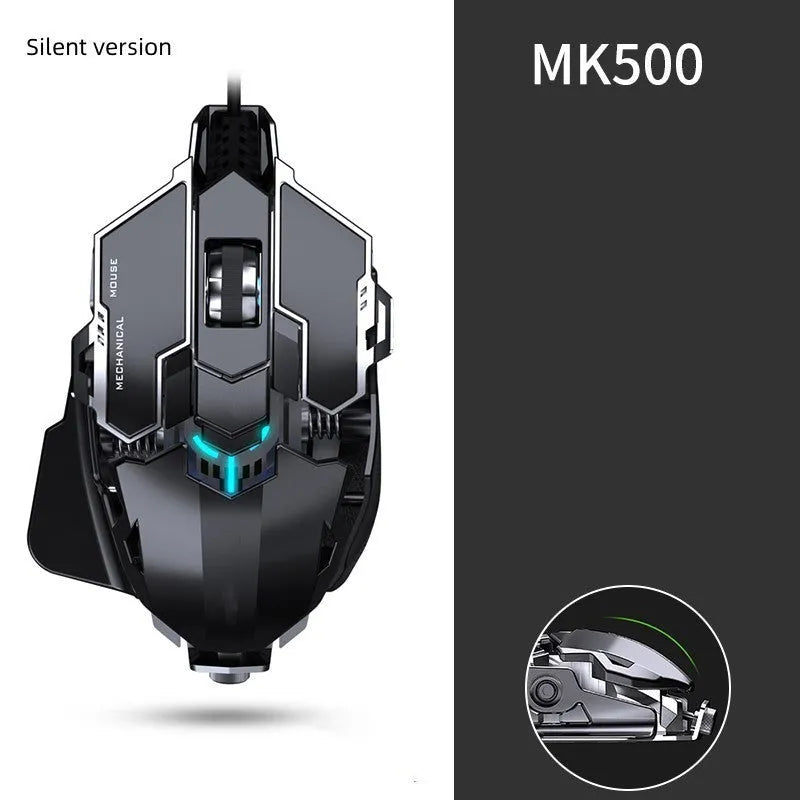 Forerunner MK500 wired esports gaming mouse in metallic black with metal weighted body and USB cable