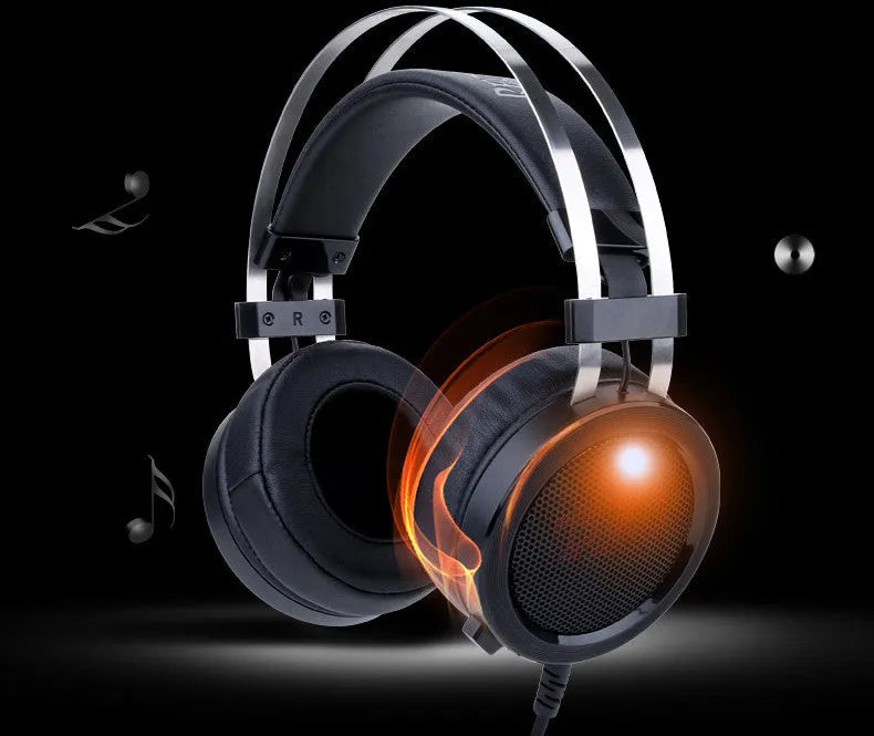 Black wired computer gaming headset with 2-metre cable and 3.5mm plug