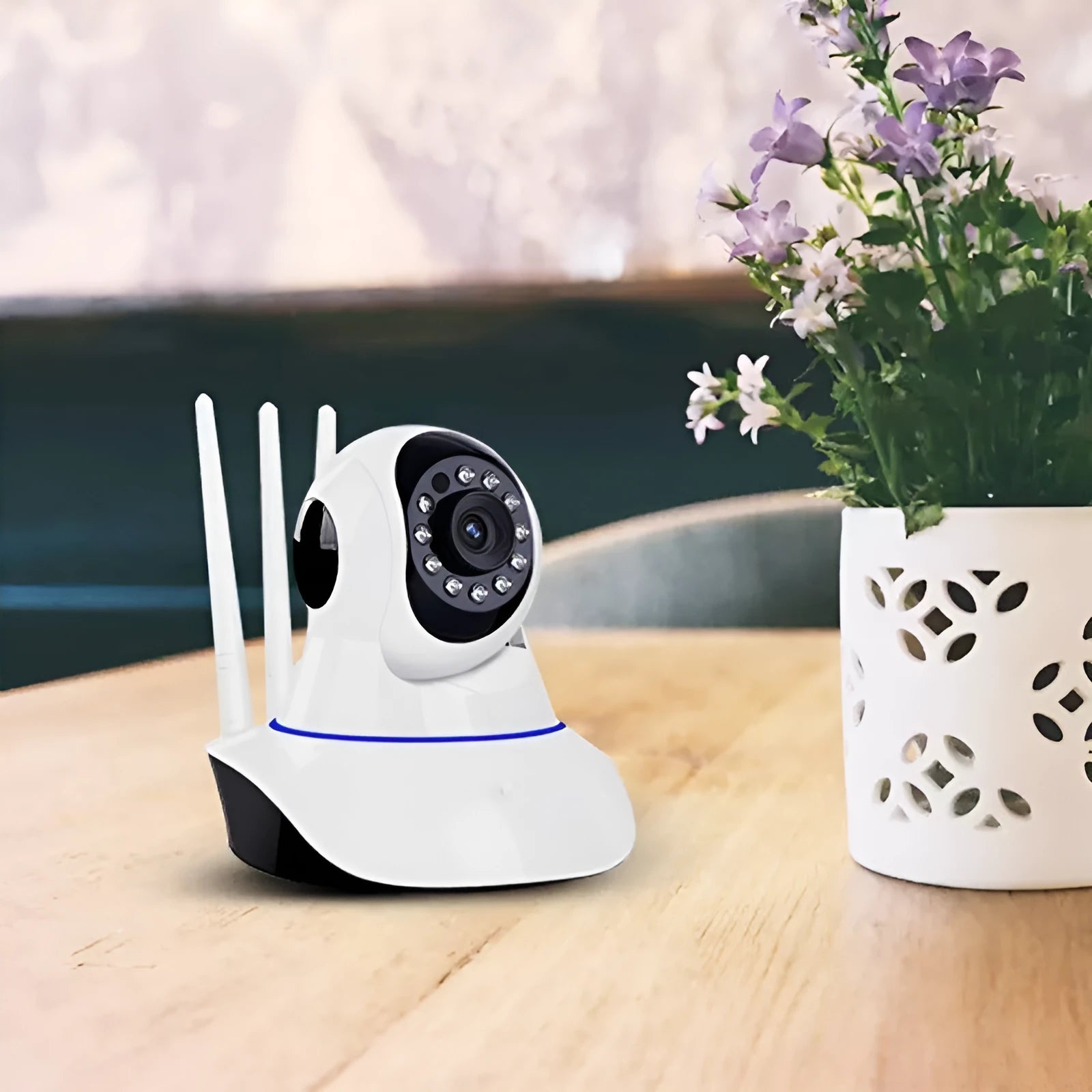 White dome-style wireless surveillance camera with 2MP resolution and 3.6mm lens for indoor/outdoor use