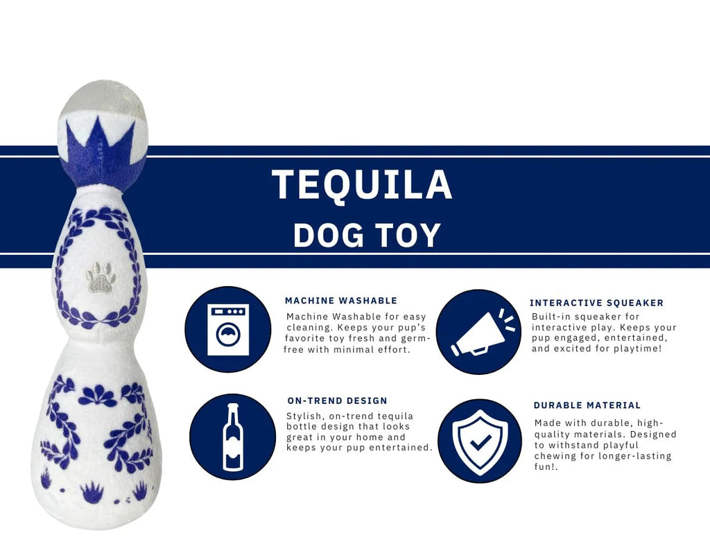 Funny tequila dog toy boujee plush toy with squeaker in red colour for all dog sizes 26cm