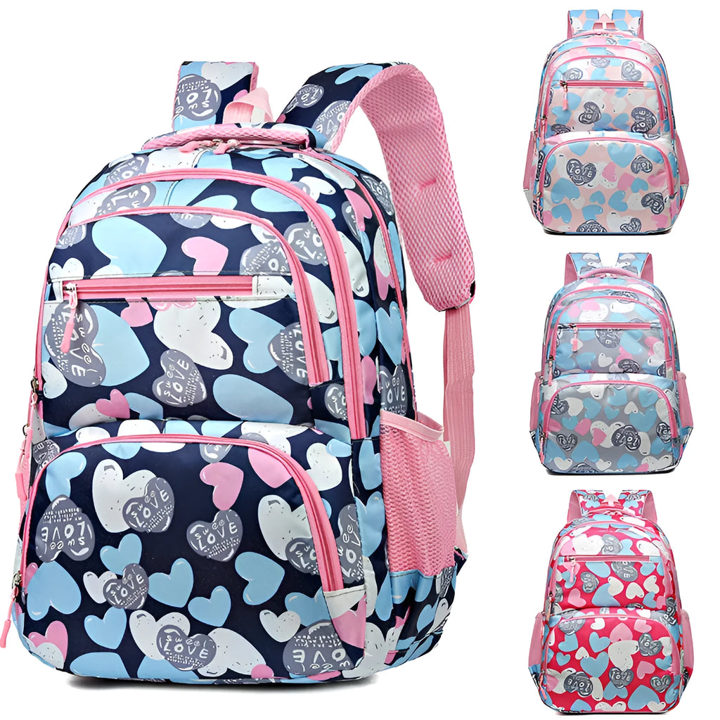 Blue student backpack with air pillow belt system showing shoulder straps and large main compartment