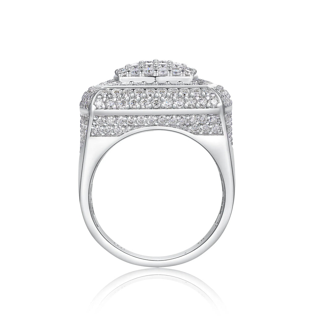 Men's moissanite ring S925 silver platinum-plated, set with under 0.1 carat moissanite, GRA certified, on white background