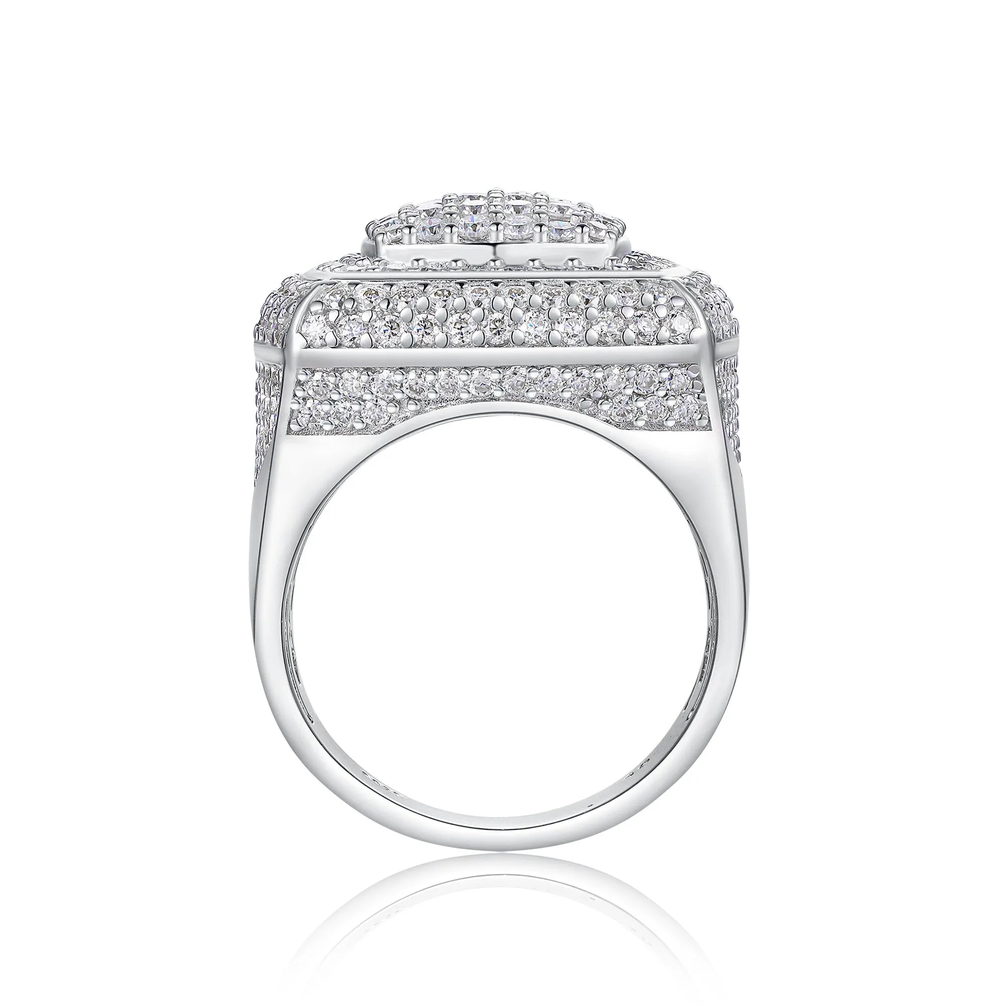 Men's moissanite ring S925 silver platinum-plated, set with under 0.1 carat moissanite, GRA certified, on white background