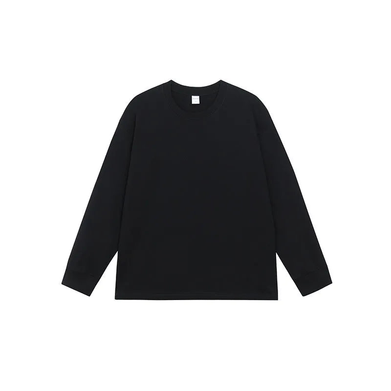 Men's pure cotton long sleeved T-shirt in solid colour, loose fit pullover style.
