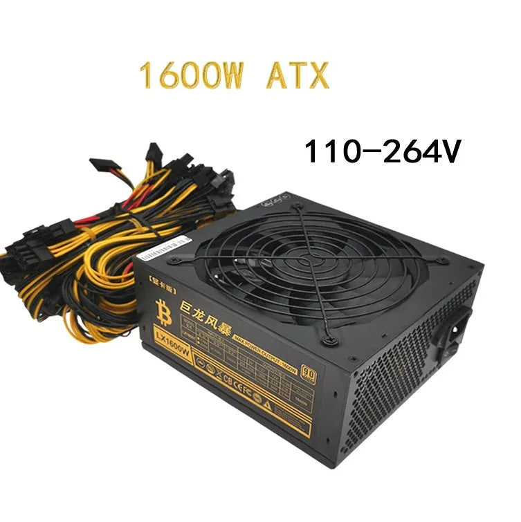 Black server power supply unit with multiple cable connectors and ventilation grille