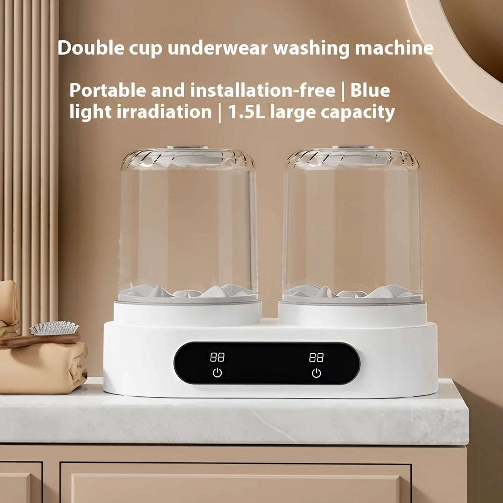 White portable mini washing machine with USB cable for delicate item laundry