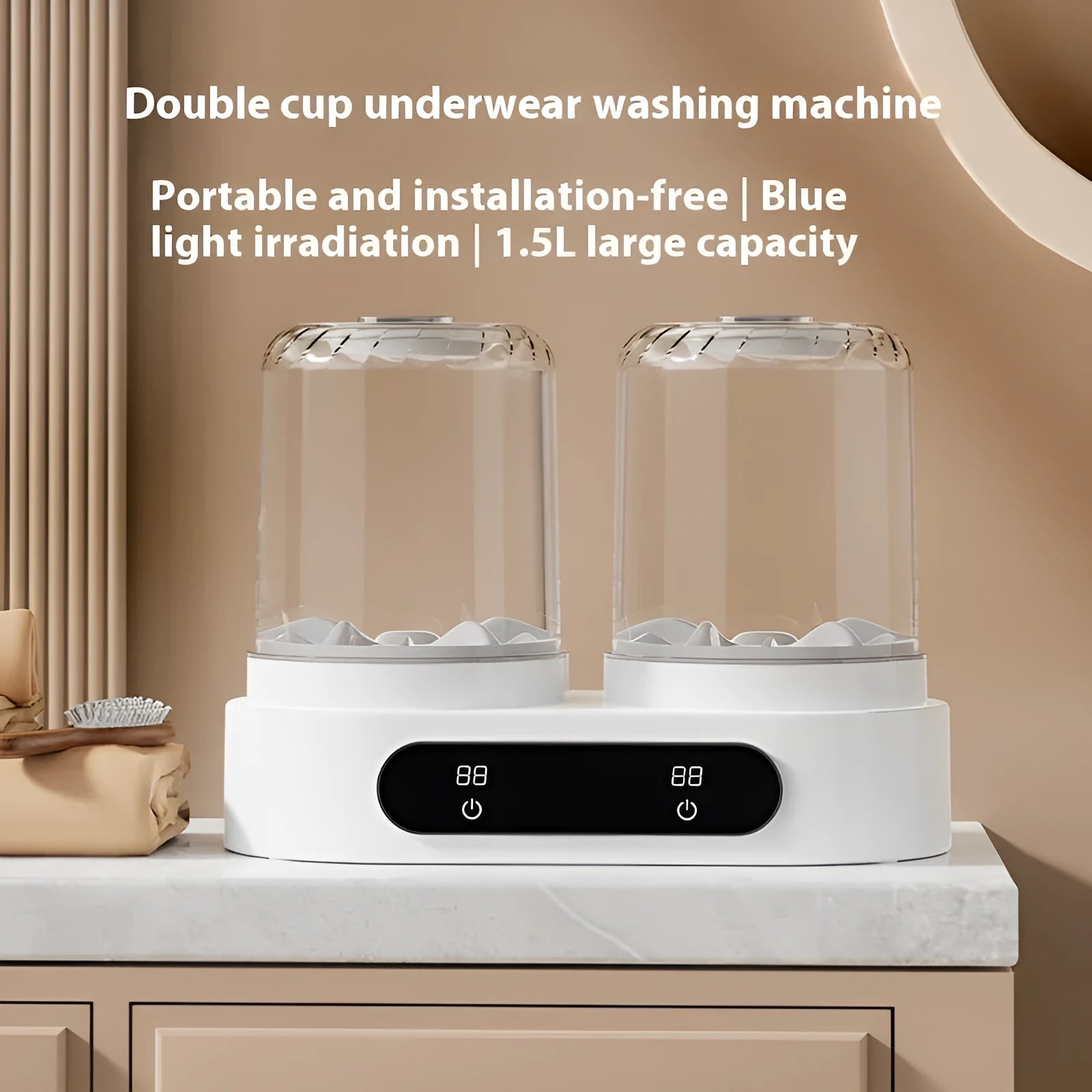 White portable mini washing machine with USB cable for delicate item laundry