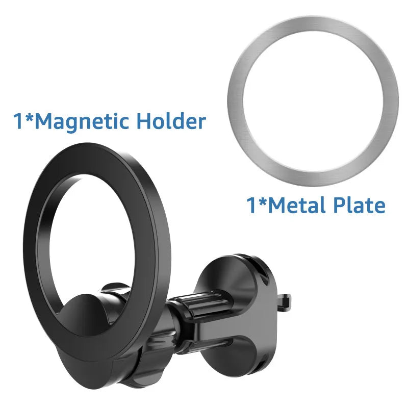 Black magnetic car air vent phone holder with O‑ring bracket for mobile phones up to 6.8 inches.