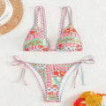 Women's lace-up split swimsuit with backless design in polyester spandex fabric for swimming