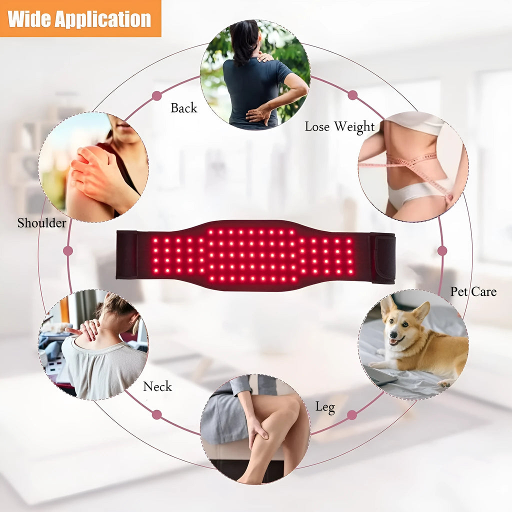 Black infrared physical therapy belt for waist pain relief with adjustable settings