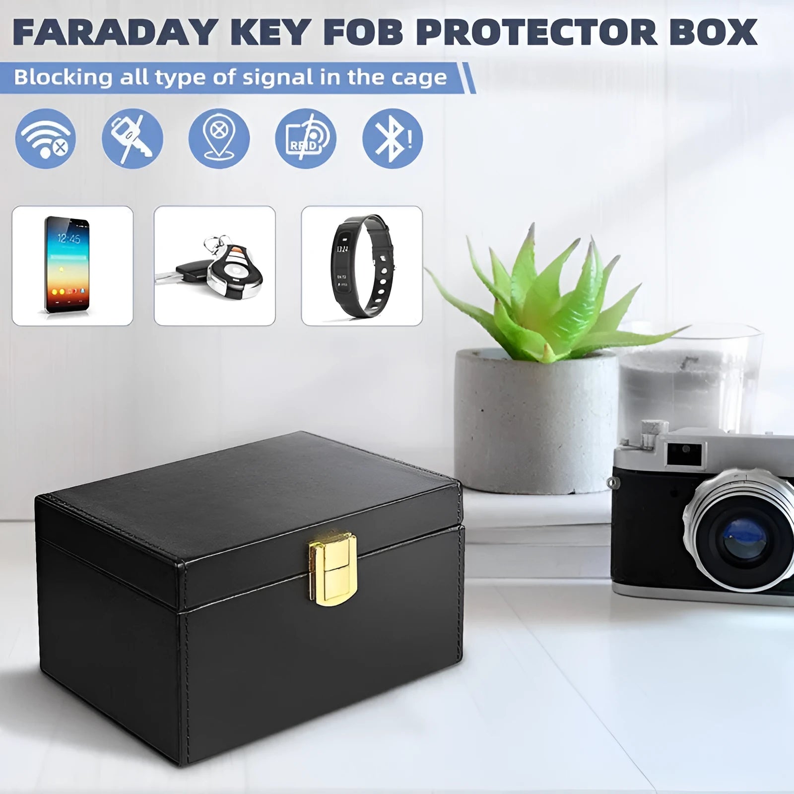 Carbon fibre RFID shielding box with two key cases, nano shielding lining, PU material, 16x12x10cm