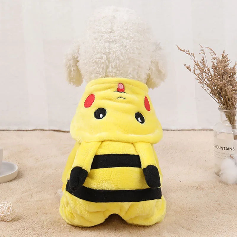 Cute cat wearing a warm fleece hoodie coat in cartoon cosplay style for autumn winter