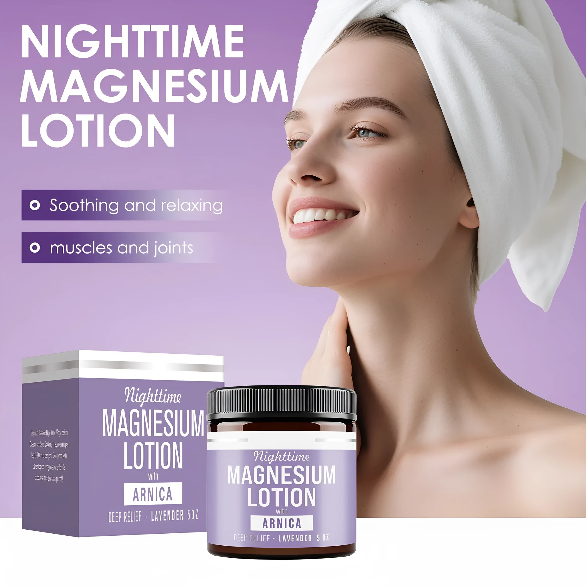 Square jar of magnesium body butter cream 150ml with shea butter and arnica extract