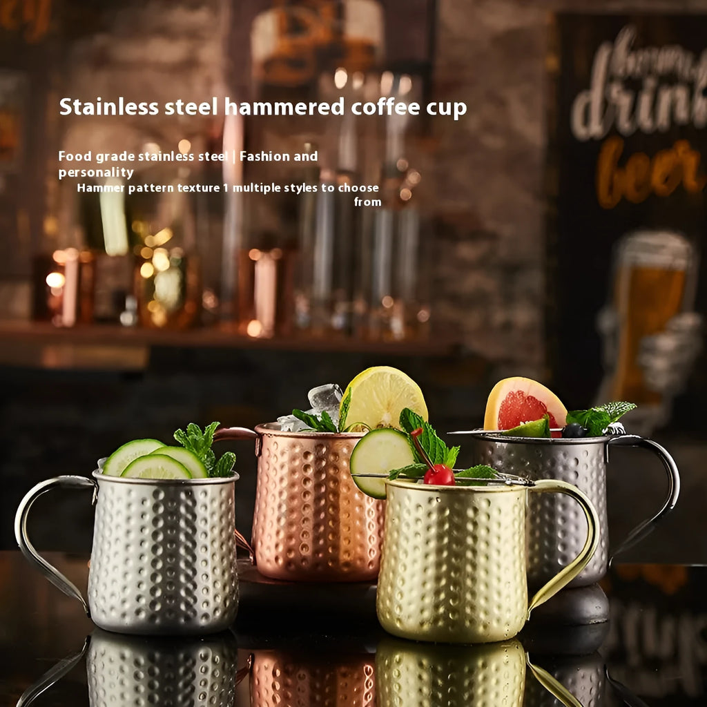 Stainless steel copper plated Moscow Mule cocktail cup in silver, gold, rose gold, or black colour options.