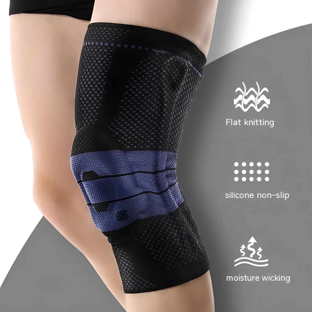 Black and blue nylon spandex basketball sports kneecaps for adults running and fitness