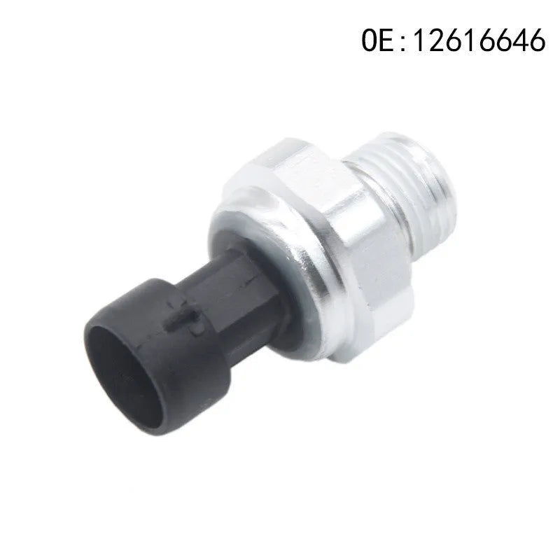 Silver metal fuel pressure sensor compatible with GM part numbers 12616646 and 12677836.