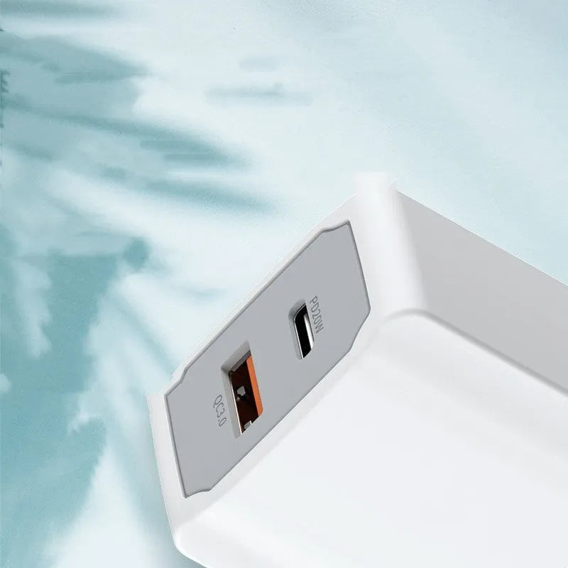 White European standard USB fast charger set with compact charging head