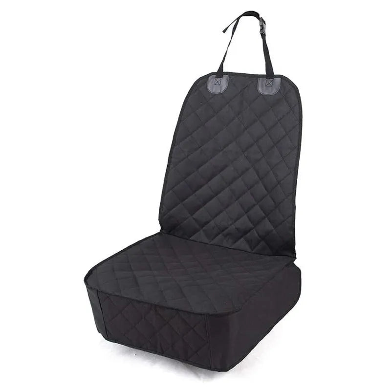 Oxford cloth pet car cushion in black on co-pilot seat of vehicle