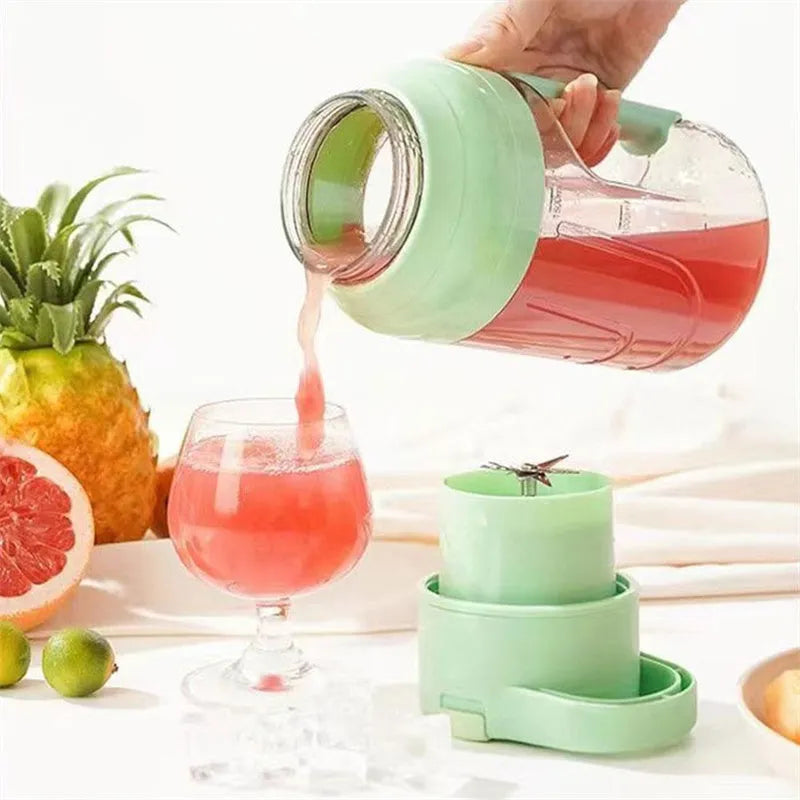 Portable electric juicer 1500ml USB rechargeable in pink with double handles and steel blades