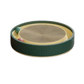 Large circular cat scratching board with ball toys showing green colour and refillable core design