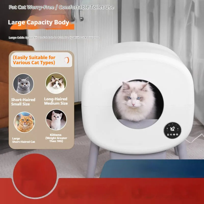 Automatic self-cleaning cat litter box with large 76L capacity and ABS plastic construction
