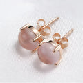 Women's rose gold drop shape stud earrings with crystal inlay Korean style