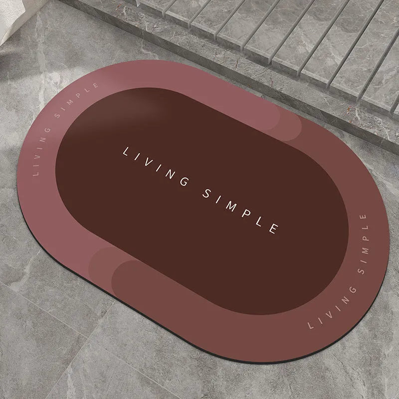 Oval super absorbent quick-dry bath mat with non-slip rubber bottom in grey, 40x60cm
