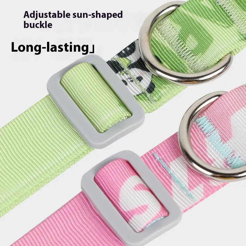 Adjustable nylon dog collar with cartoon gradient pattern in panda green colour