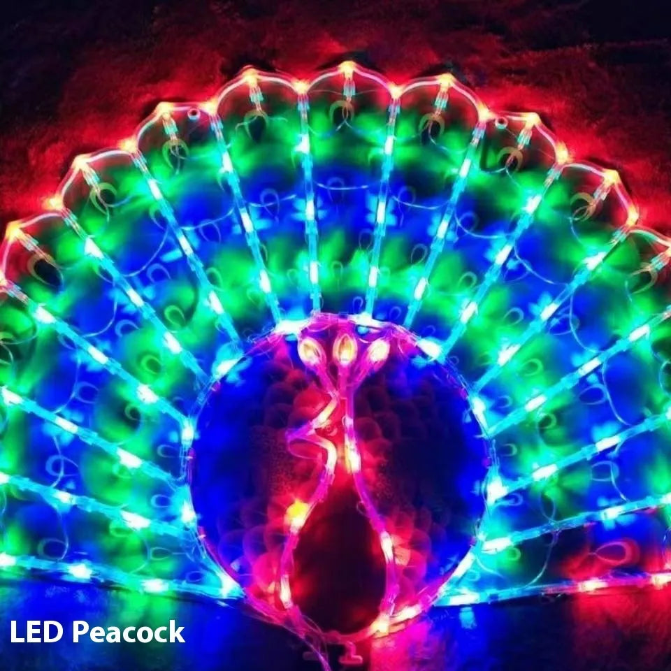 Christmas festival plug-in outdoor decorative string lights with peacock lamp shape, plastic shell, IP44 protection