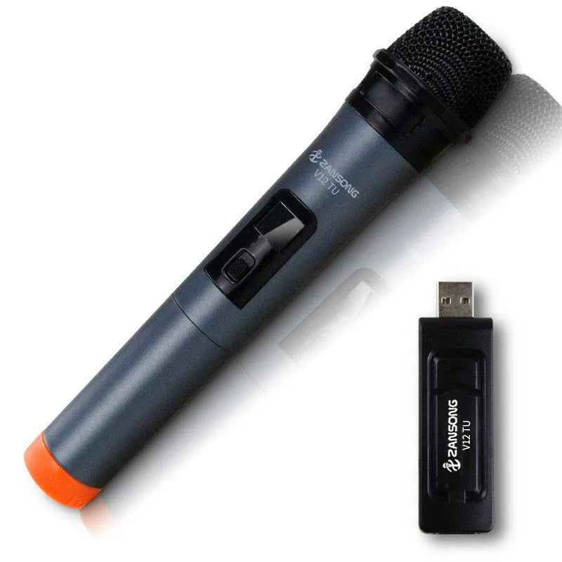 Black wired dynamic handheld microphone with USB receiver and audio cable