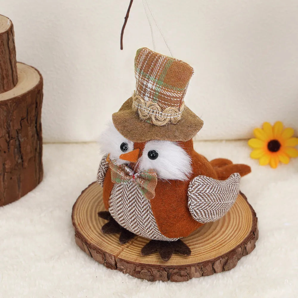 Orange or green owl harvest bird fabric pendant ornament for window or desktop Thanksgiving decoration