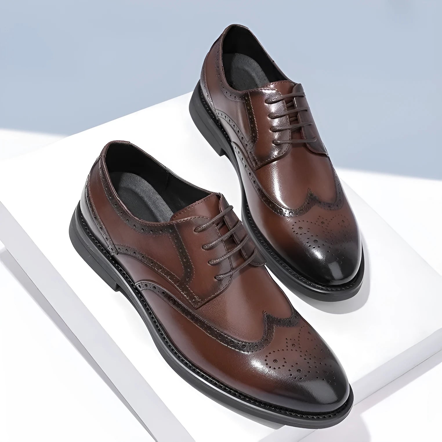 Men's black and brown brogue leather shoes for business formal wear